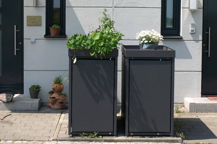 Müllbox Edelstahl mit Lochdesign Pflanzwanne für 2 Tonne 120/240L, Müllboxen, Tore + Türen